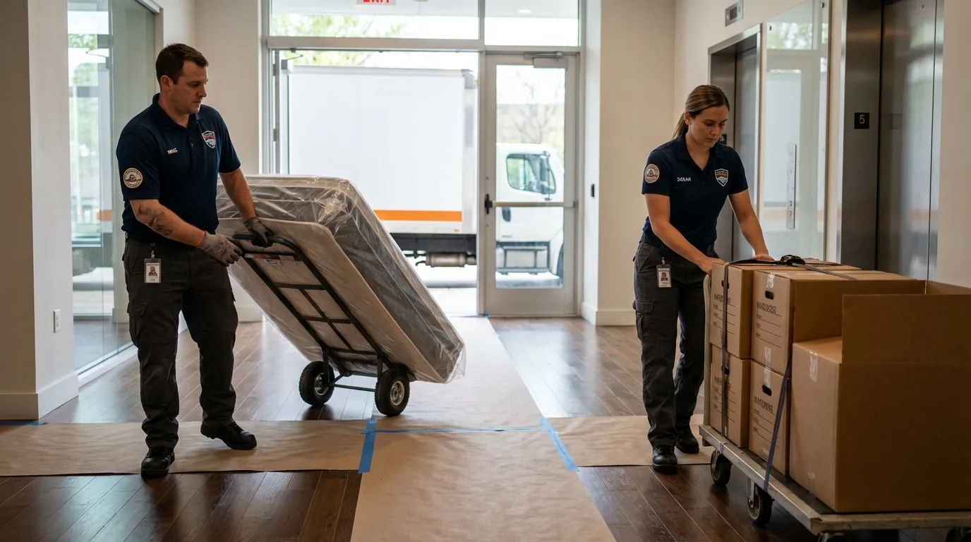 Professional apartment movers loading elevator in Unadilla, NY